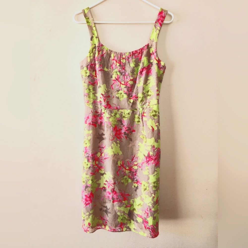 Banana Republic Summer Dress Multi Color Watercolor Floral Silk Cotton blend P4